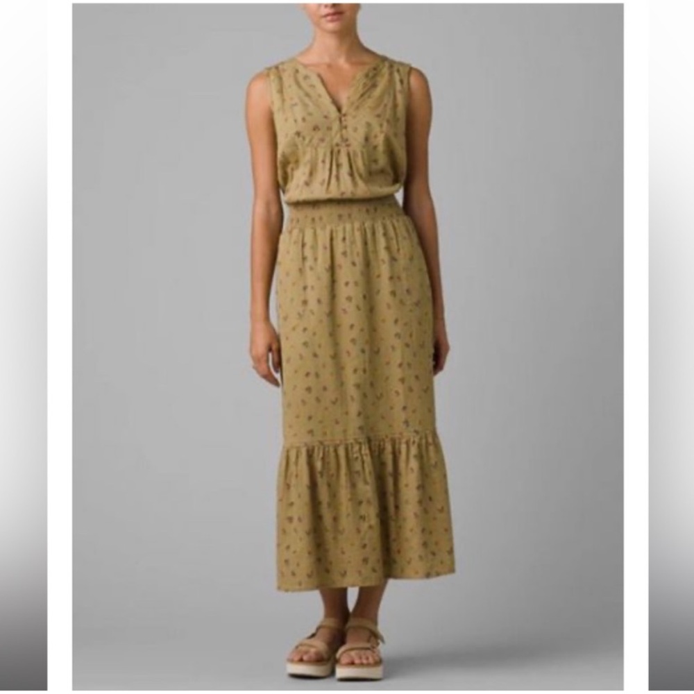 PRANA CALIFORNIA DREAMING SWEET GRASS FLORAL ORGANIC COTTON MAXI DRESS SZ LARGE